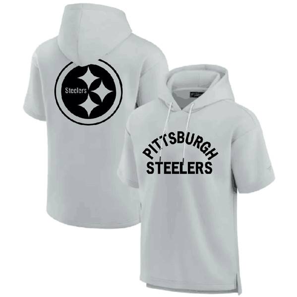 Men's Pittsburgh Steelers Gray Super Soft Fleece Short Sleeve Hoodie